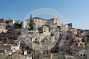 European Capital of CultureÂ in 2019 year, panoramic view on ancient city of Matera, capital of Basilicata, Southern Italy in ear